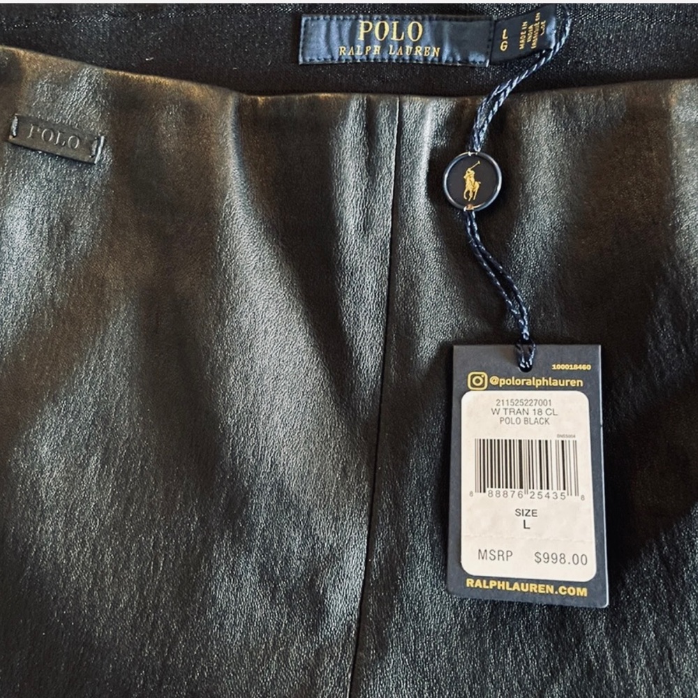 Polo Ralph Lauren Stretch Lamb Leather Black Skinny Pull On Pants NWT - Picture 9 of 9